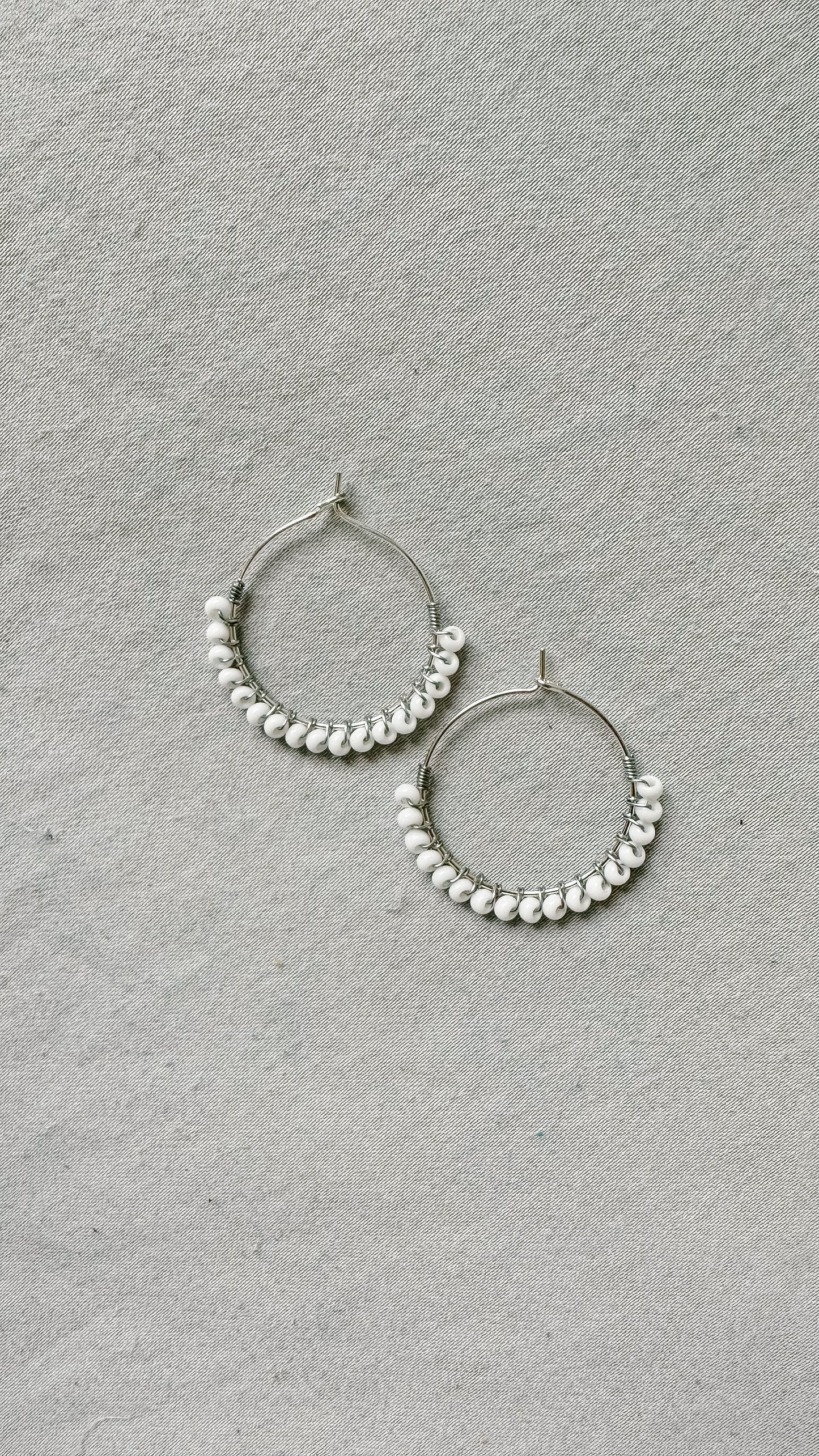 Half White Beaded Hoop