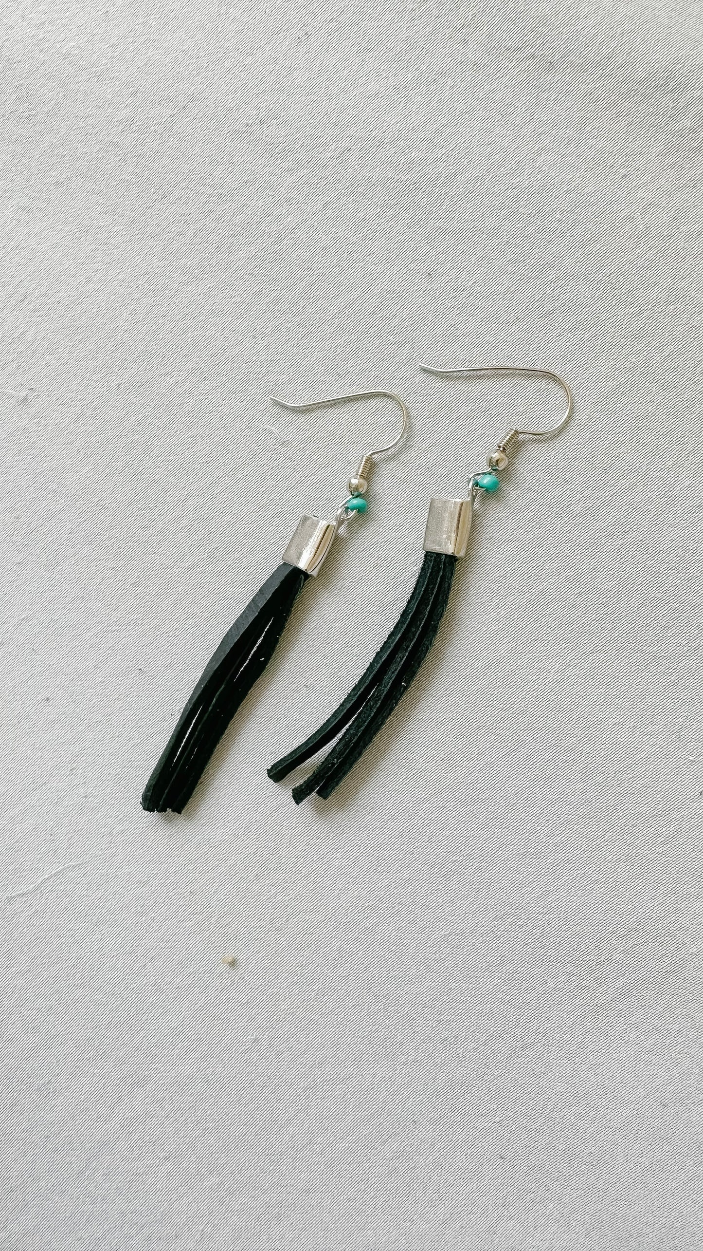 Black Leather Dangle with Bead