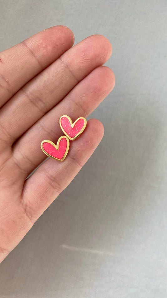 Hot Pink Sparkle Heart Studs